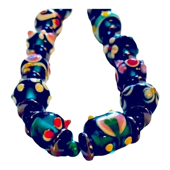 18” Necklace with Green Based Decorated Playful Textured Beads - Picture 2 of 5